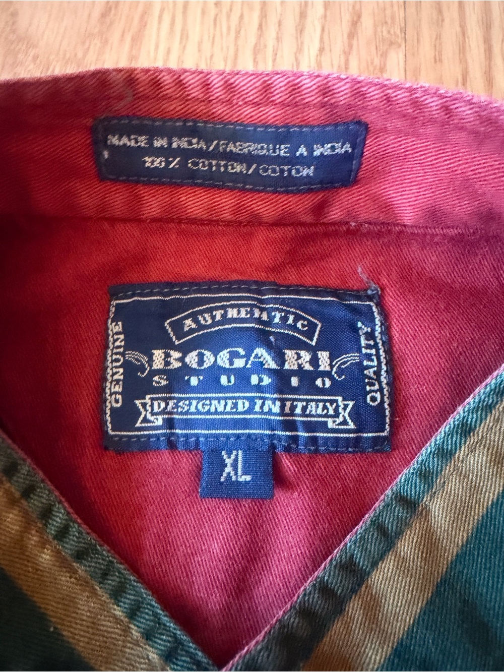 Bogari Studio Men's vintage Multi Color Striped Banded Collar Cotton Shirt XL - Picture 7 of 9